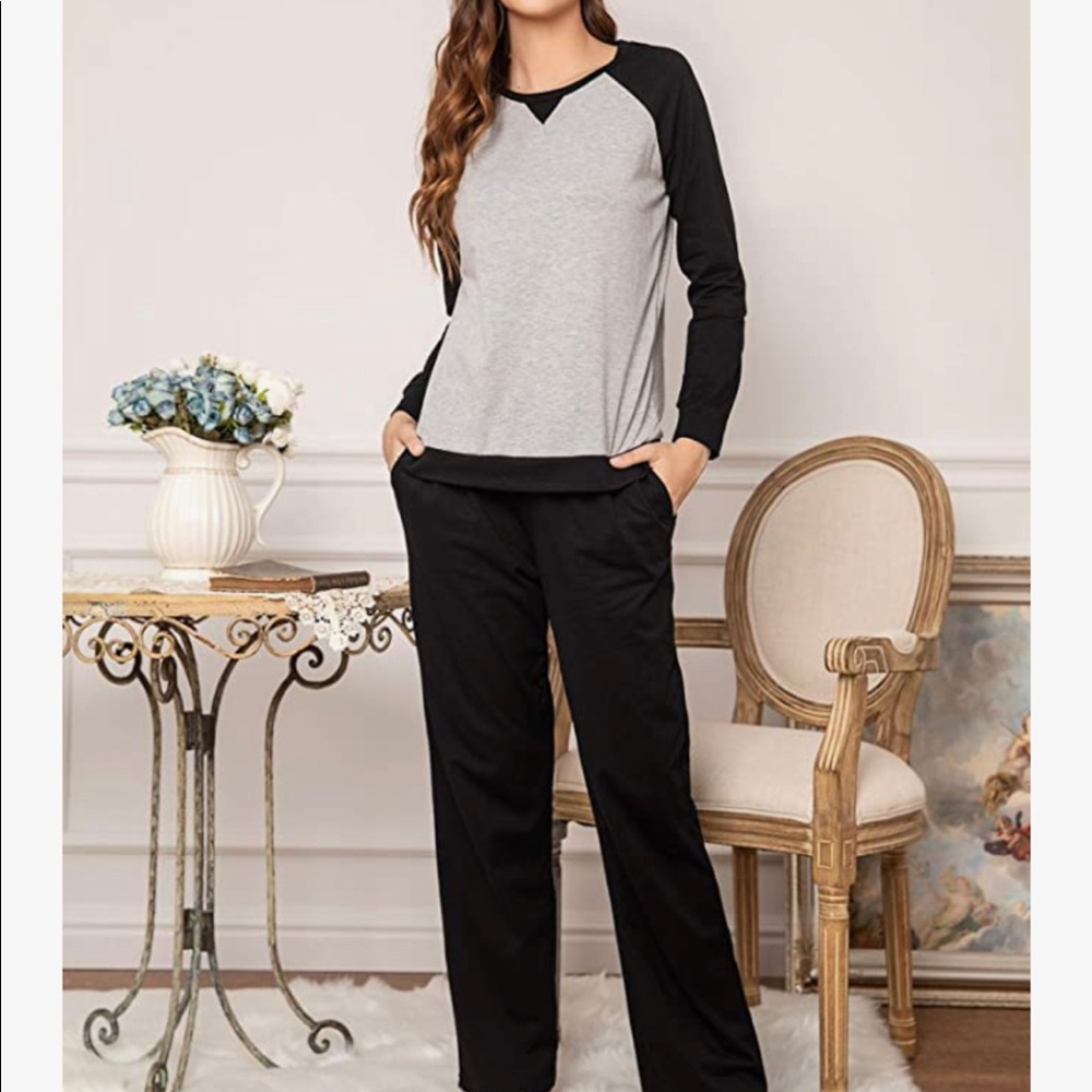 Women's Two-Tone Black & Gray Raglan Pajama Set
